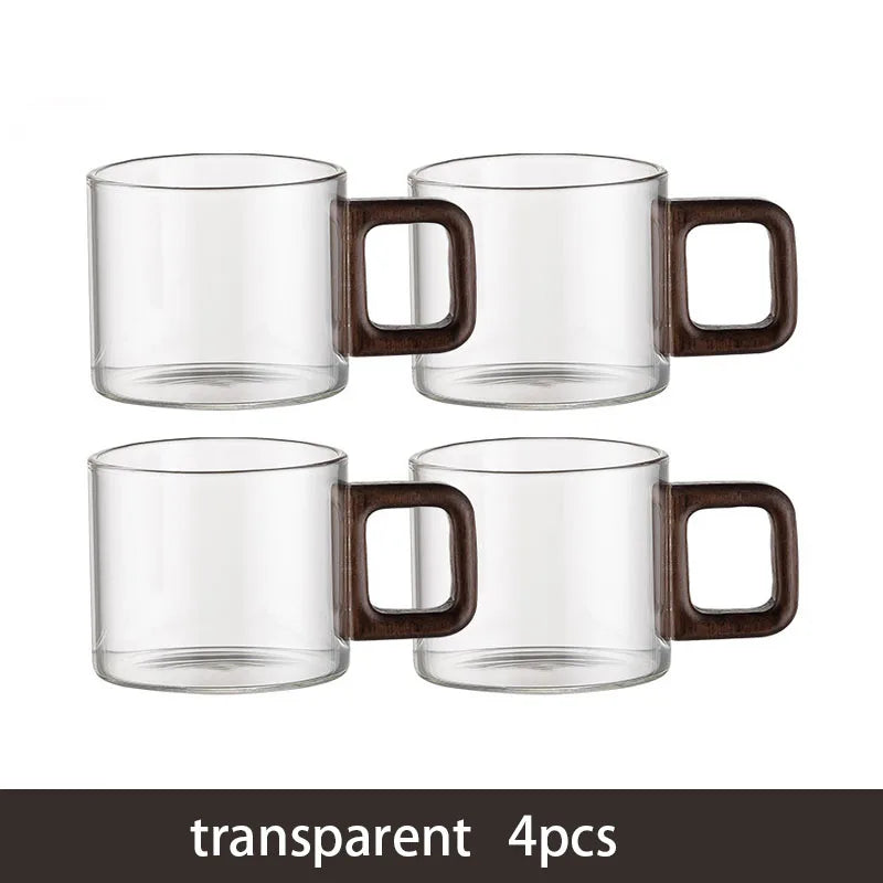 2/4/6-Pack Heat-Resistant Borosilicate Glass Tea & Espresso Cups with Walnut Handle, 120 ml (4 fl oz)