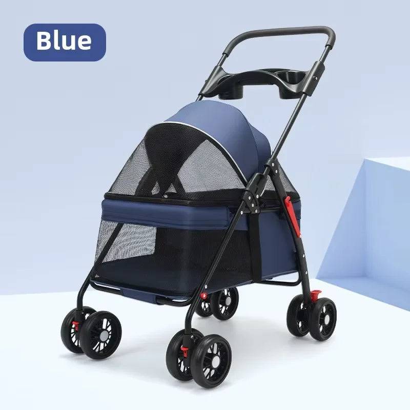Foldable Lightweight Pet Stroller for Small Dogs & Cats — 15 kg (33 lb) Capacity, 56×35×77 cm (22×14×30 in) Basket