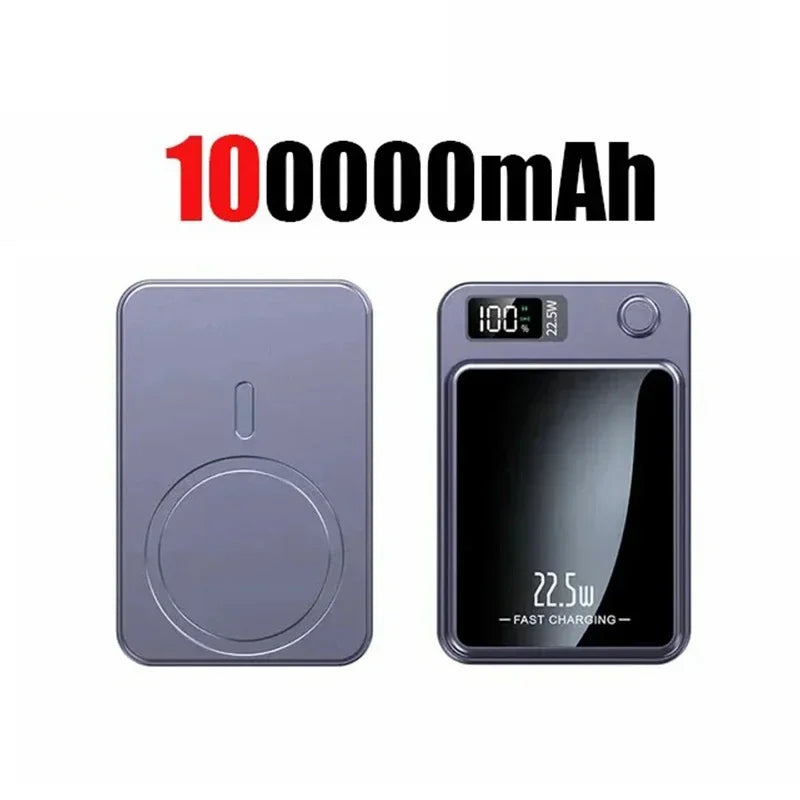Magnetic Wireless Power Bank 100000mAh / 50000mAh – 22.5W Fast Charger, Portable Power Pack with LED Display, Type-C & Qi Wireless