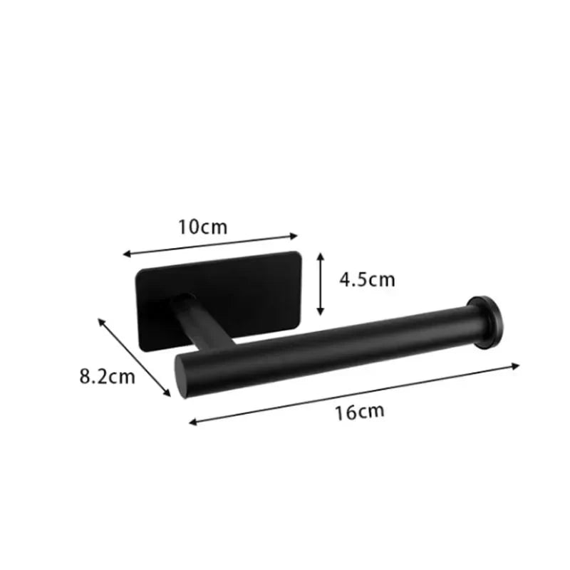 Self-Adhesive Stainless Steel Toilet Paper Holder Matte Black – No-Drill Wall Mount