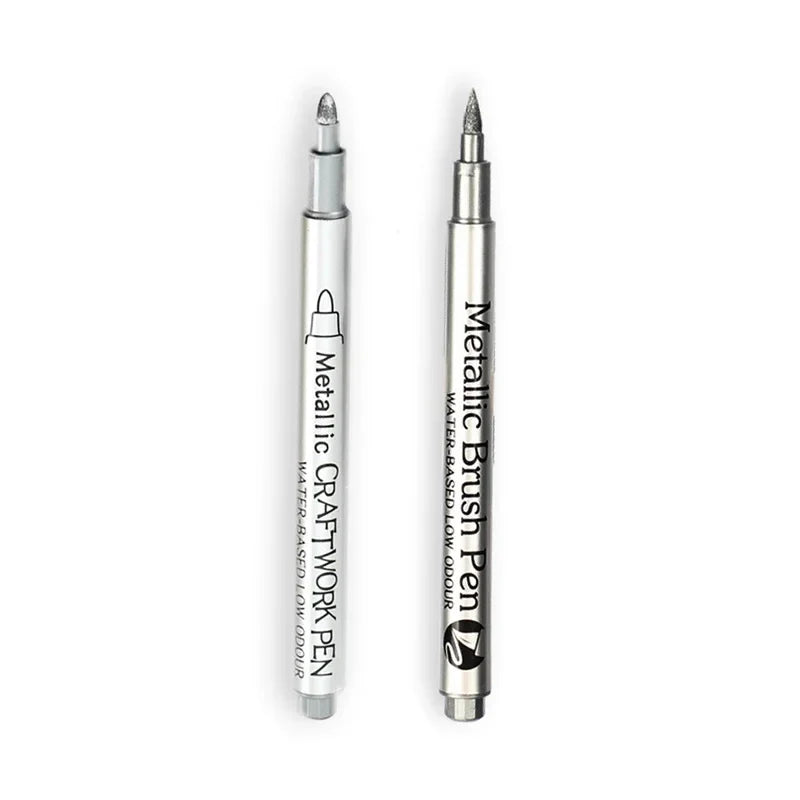 Metallic Brush Marker Pen (1 or 2-Pack) – Gold & Silver Permanent Metallic Ink for Crafts, Scrapbooking & Manga (14 cm / 5.5 in)