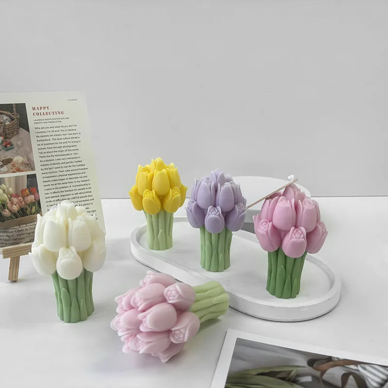 3D Tulip Bouquet Silicone Mold for Candles, Soap, Resin & Cake Decorating – Lavender Flower DIY Craft Mold