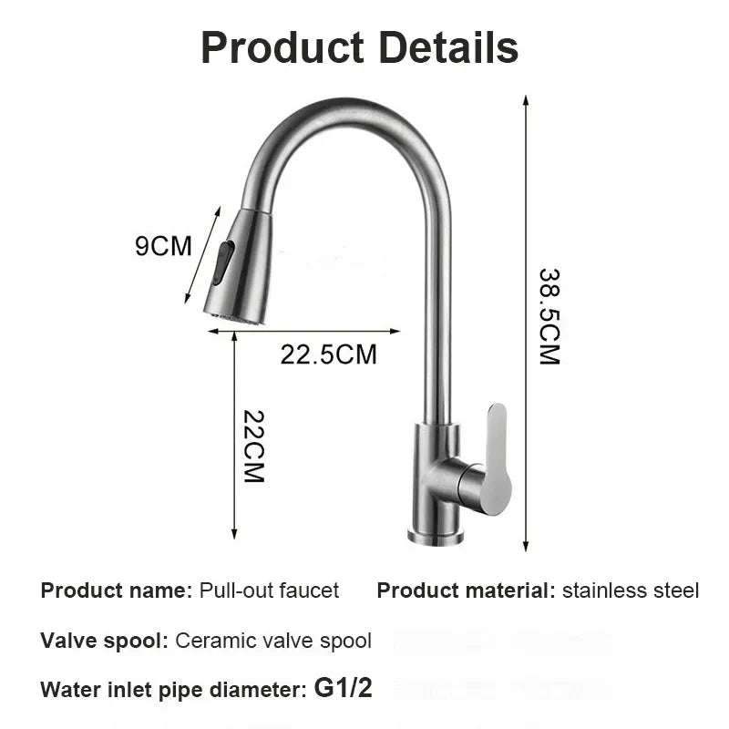 360° Rotating Telescopic Pull-Out Kitchen Faucet - Brushed Nickel, Single-Handle Deck Mount