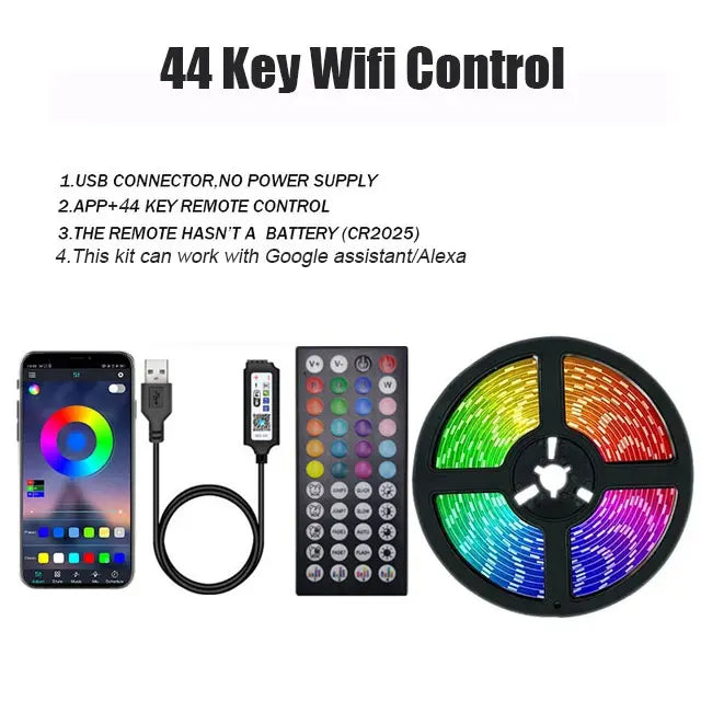 RGB LED Strip Light 5050 SMD USB 5V – Bluetooth, WiFi & IR Remote, 1m–30m (3.3ft–98.4ft) Backlight for TV Bedroom Living Room