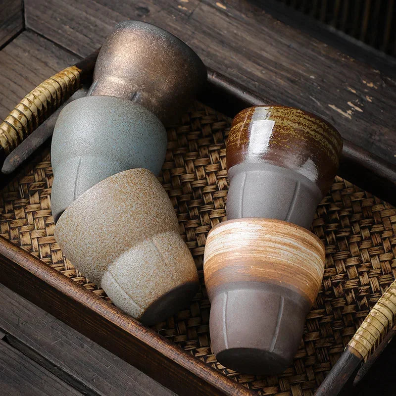 Japanese Style Rough Pottery Espresso & Gongfu Tea Cup Retro Ceramic Mug for Office and Home