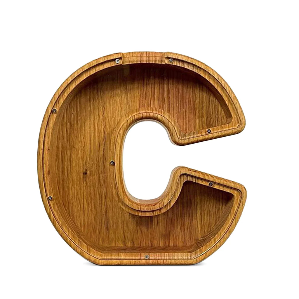 26-Letter Wooden Piggy Bank Alphabet Moneybox Coin Saving Box for Kids Desktop Home Decor