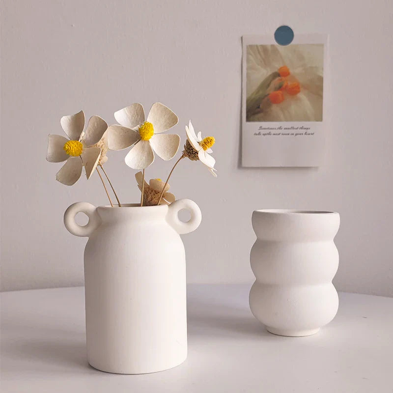 Ceramic Decorative Vase for Dried Flowers & Hydroponic Plants, Modern Table Ornament for Living Room Bedroom Office