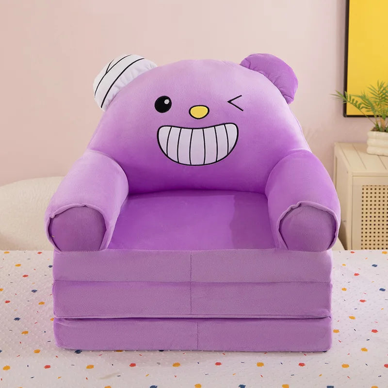 Foldable 3-Layer Plush Kids Sofa Chair Cartoon Baby Seat with Removable Cover