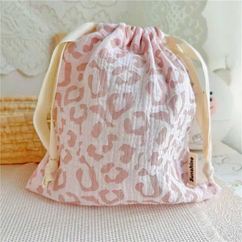 Printed Floral Diaper Bag – Cotton Drawstring Mommy Nappy Bag, Travel & Stroller-Friendly Organizer