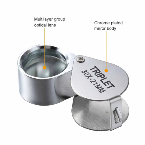 10x 20x 30x Pocket Folding Jewelry Loupe Magnifier Mini Triplet Glass Lens for Jewelry, Coins & Stamps