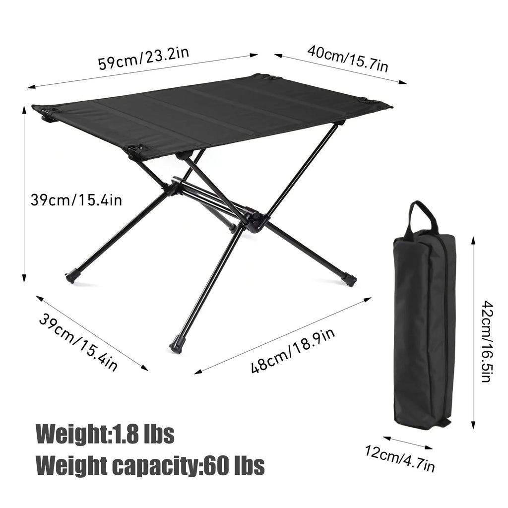 Lightweight Roll-Up Camping Table 1680D Oxford Top Aluminum Alloy Foldable Portable Picnic Table 23.6 x 15.7 x 15.5 in (60 x 40 x 39.5 cm)