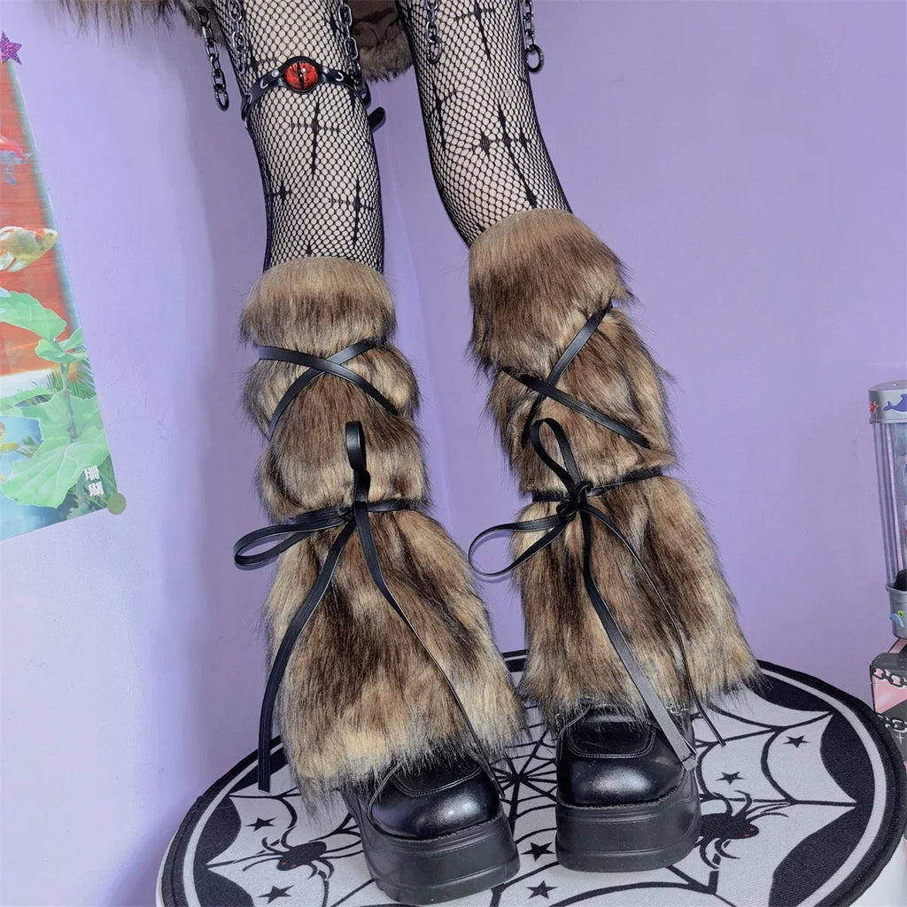 Faux Fur Leg Warmers – Furry Boot Cuffs for Women, Harajuku JK Lolita Cosplay, Winter Boot Socks, Available in 9.8"/11.8"/15.7" (25/30/40 cm)