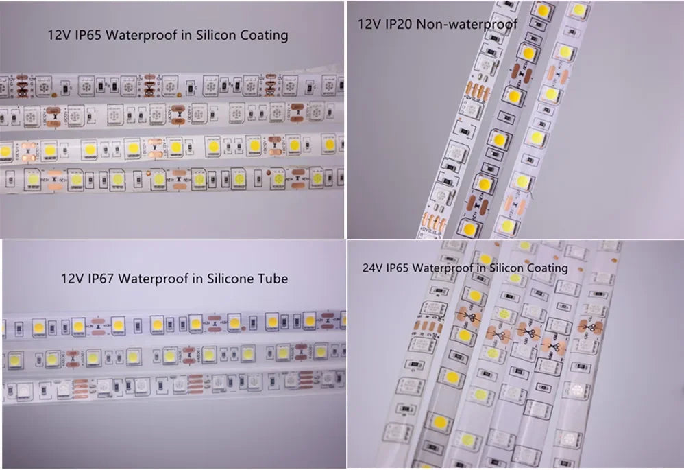 5M (16.4 ft) 300-LED 5050 SMD RGB / RGBW / RGBWW / RGBCCT Flexible LED Strip Light — 12V / 24V, IP20/IP65/IP67