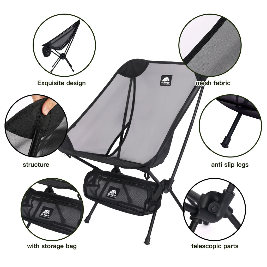 Breathable Mesh Moon Chair – Lightweight 7075 Aluminum Foldable Camping & Fishing Chair with Carry Bag