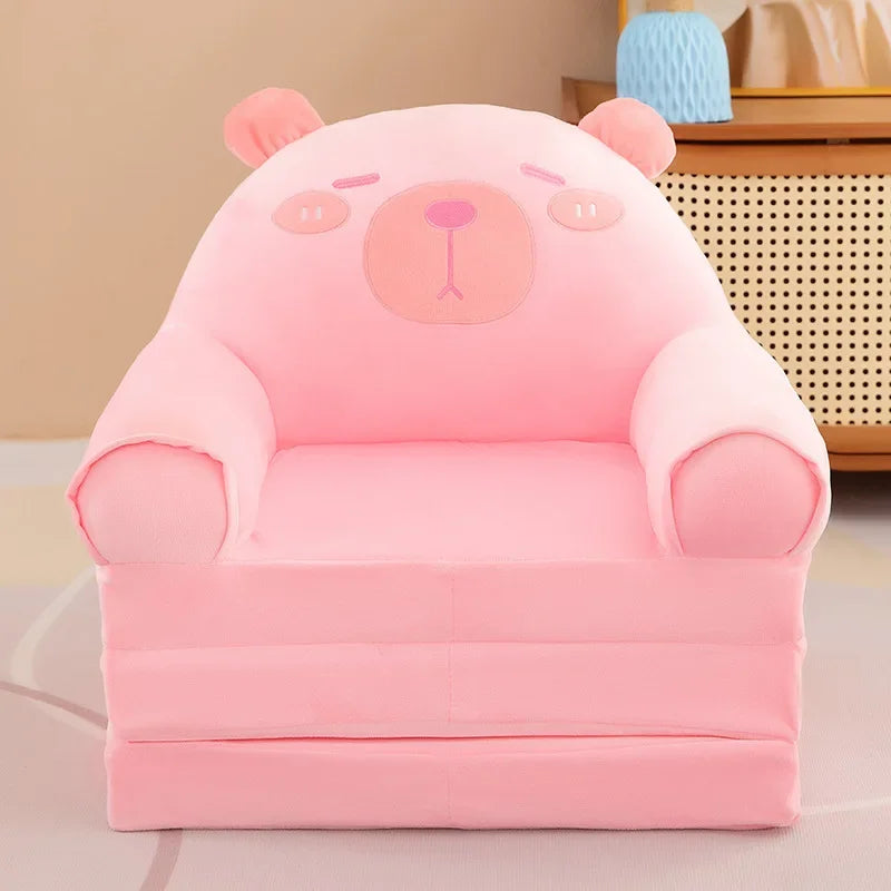 Foldable 3-Layer Plush Kids Sofa Chair Cartoon Baby Seat with Removable Cover