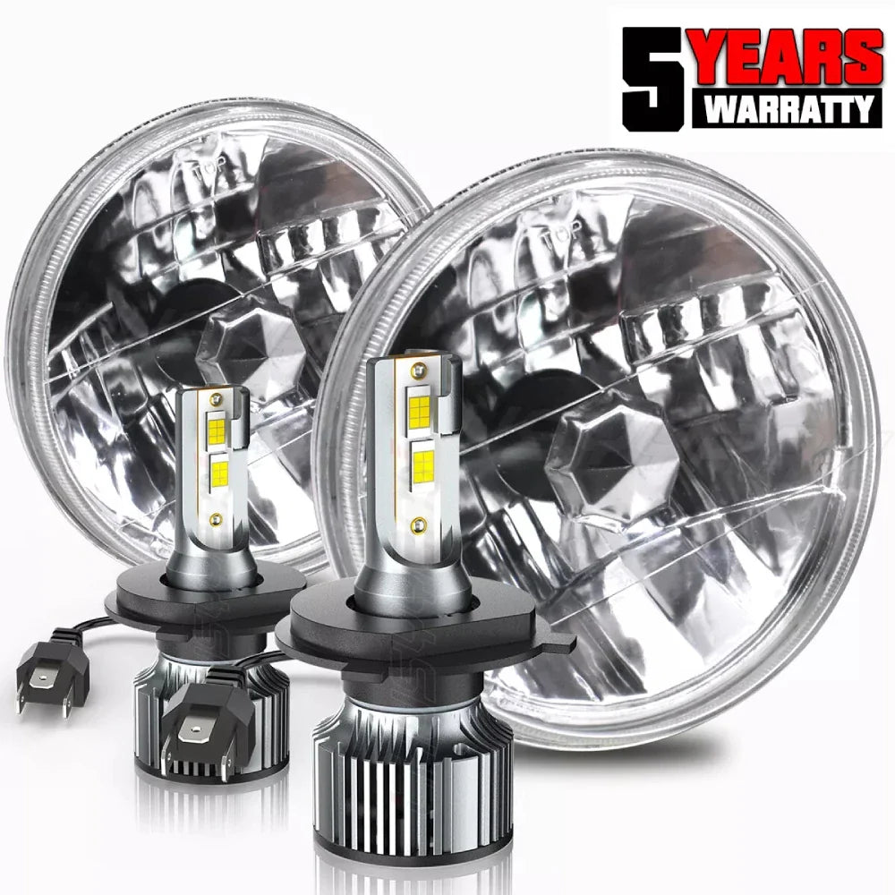 7-Inch (178 mm) Round LED Headlight Pair - 12V H4 6500K 20,000 lm Plug and Play