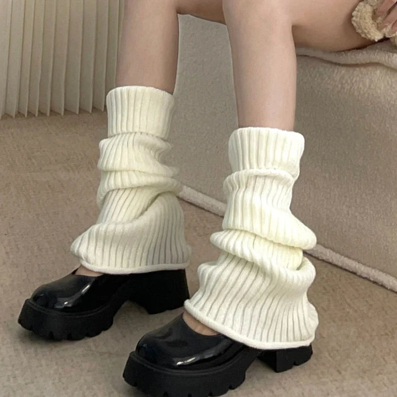 Y2K Fluffy Knit Leg Warmers for Women — Gothic Lolita Arm & Boot Covers, Lengths 40/50/70/75 cm (15.7–29.5 in), Black White