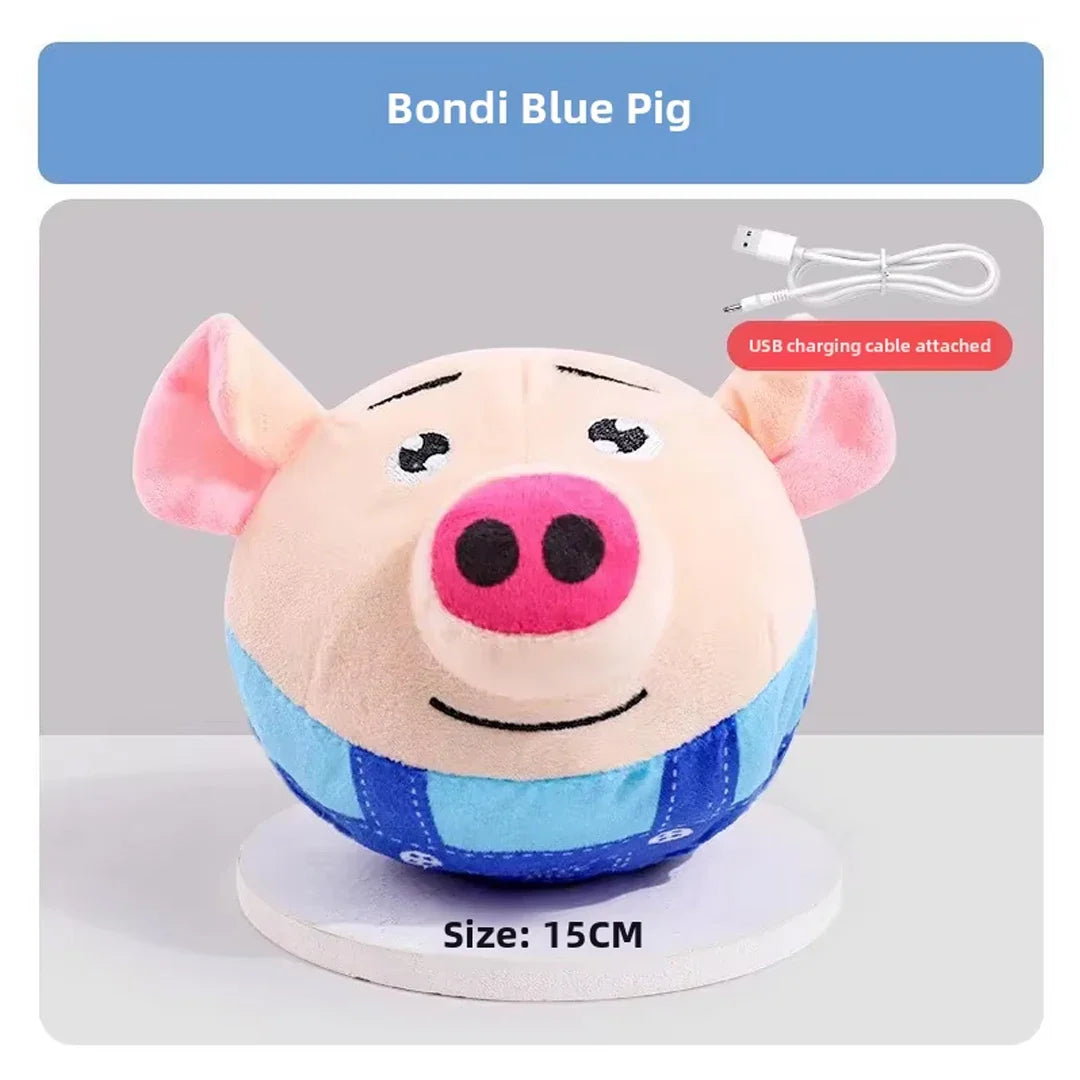 USB Rechargeable Interactive Plush Dog Toy - Electric Jumping Puzzle Ball with Music, Cartoon Clown Pig