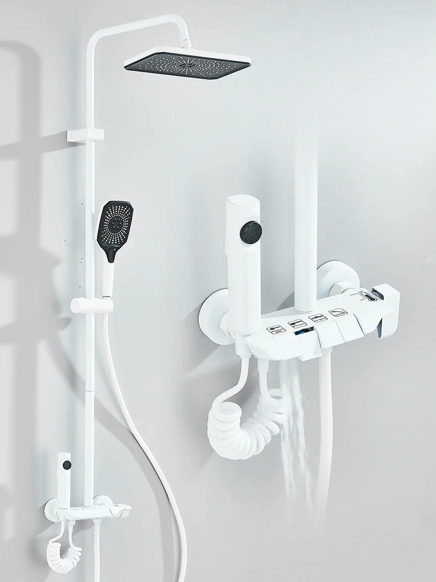 4-Way Piano Shower System with 16 in (400 mm+) Rain Shower & Bidet Faucet Hot/Cold Mixer Bathroom Kit