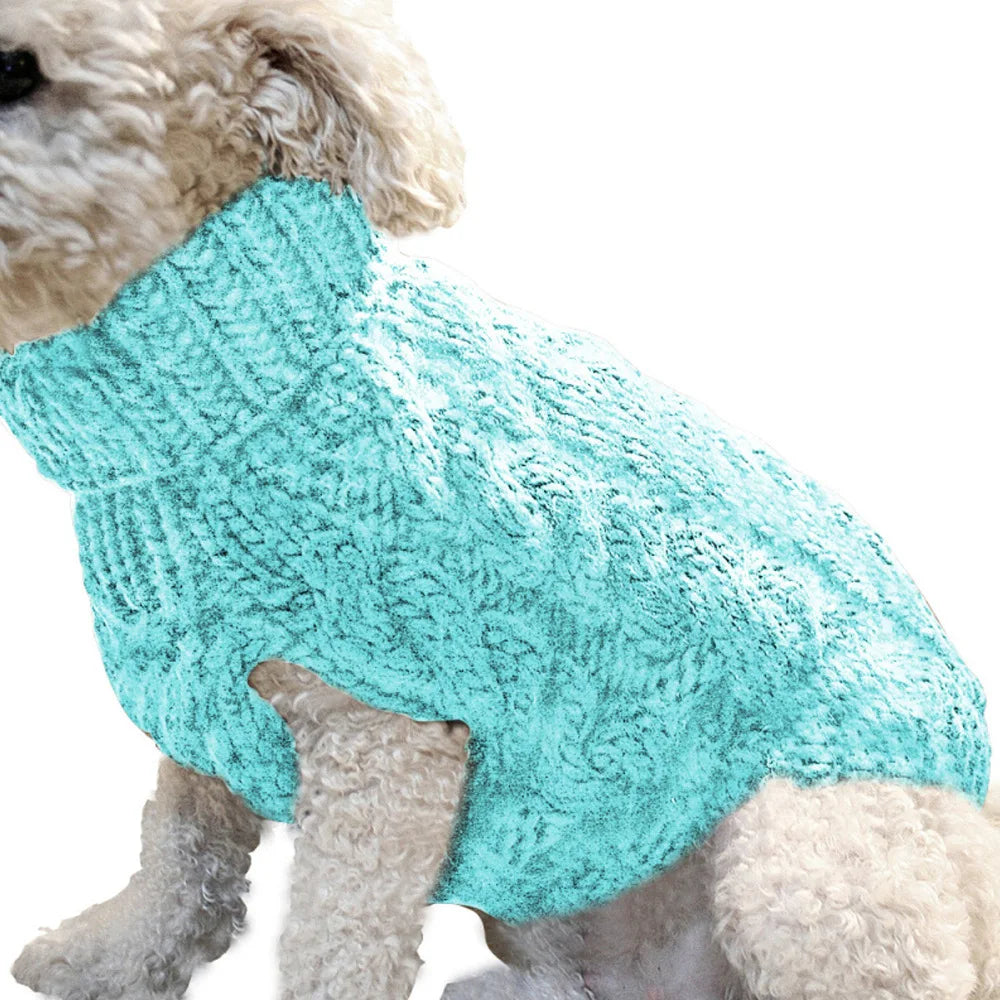 Small Dog Sweater Knit Pullover Warm Autumn Winter Cable Twist Solid Pet Coat