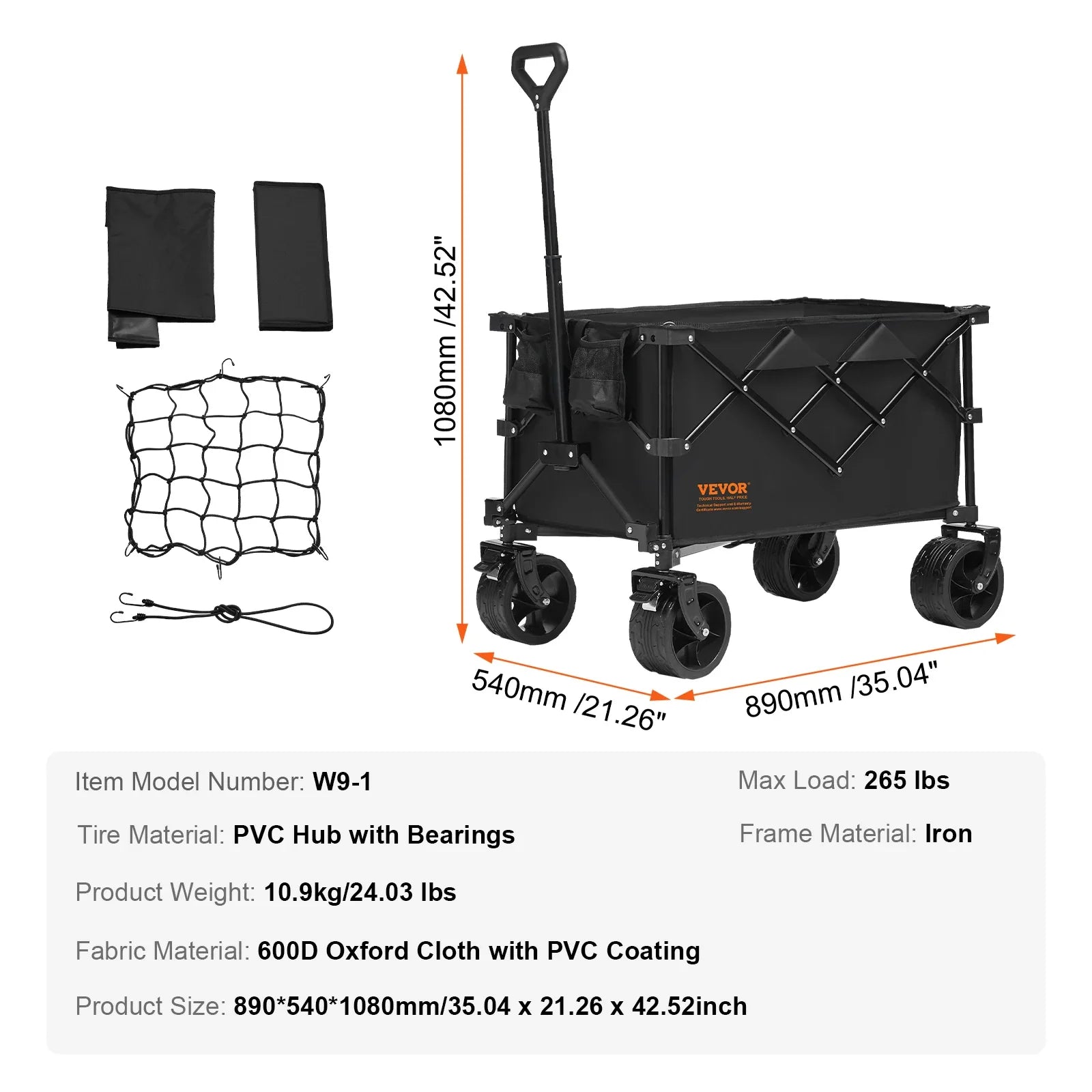 Collapsible Folding Wagon Cart — All-Terrain Beach & Camping Utility Wagon with Drink Holder & Storage Pockets