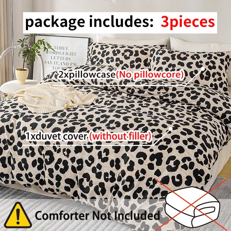 Leopard Print 3-Piece Duvet Cover Set – Soft Skin-Friendly Bedding, Includes 1 Duvet Cover & 2 Pillowcases, Multiple Sizes (39–79 in / 100–200 cm)
