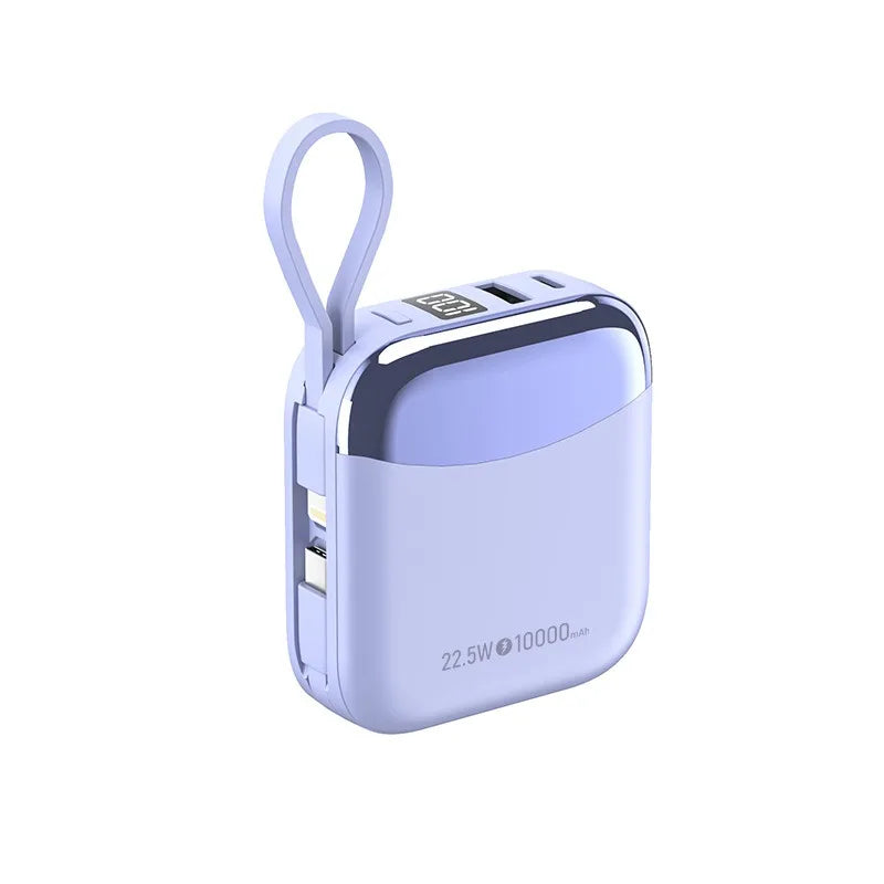 10000mAh 65W Portable Power Bank with Built-In USB-C Cable Fast Charge External Battery for iPhone Xiaomi Huawei Samsung