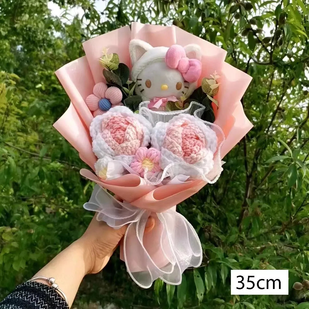 Kawaii Cat Plush Bouquet with Soap Rose Flowers — Cute Valentine's Day, Birthday & Graduation Gift