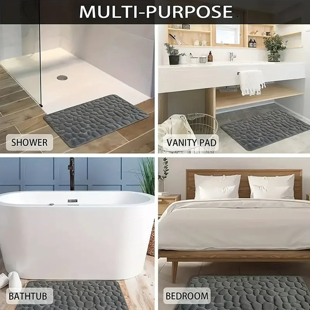 3D Non-Slip Cobblestone Bathroom Mat - Absorbent Quick-Dry Machine Washable Door & Floor Doormat
