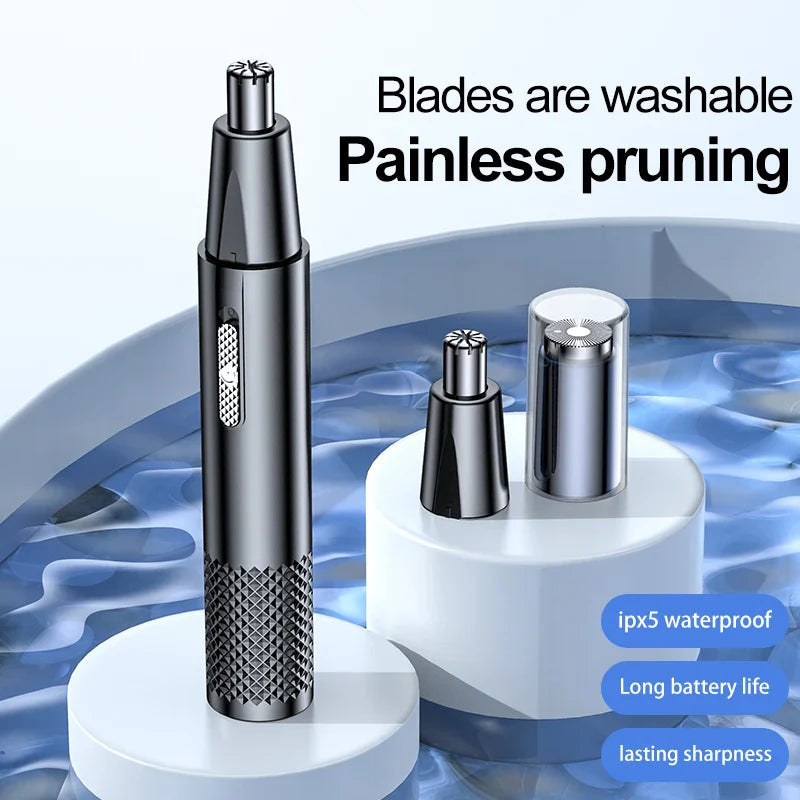 USB Rechargeable Nose Hair Trimmer - Portable Electric Mini Groomer with Stainless Steel Washable Head