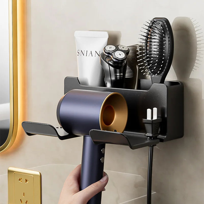Wall-Mounted Hair Dryer Holder Cradle - Blow Dryer Organizer for Bathroom (White/Black/Grey)