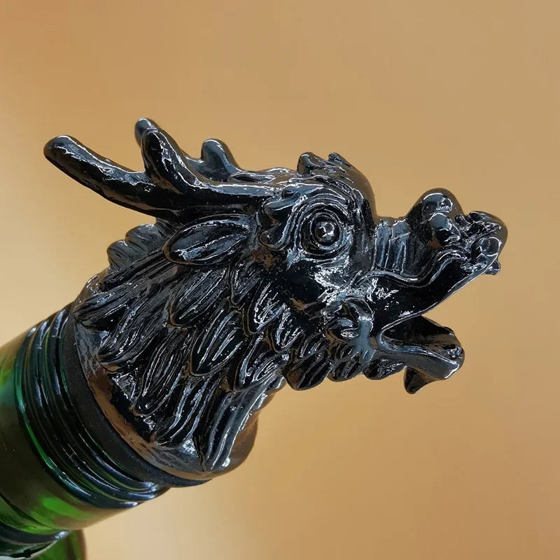 Zinc Alloy Animal Head Wine Pourer - Decorative Bottle Pour Spout & Stopper (Deer, Elk, Lion, Leopard, Wolf, Eagle, Dragon)
