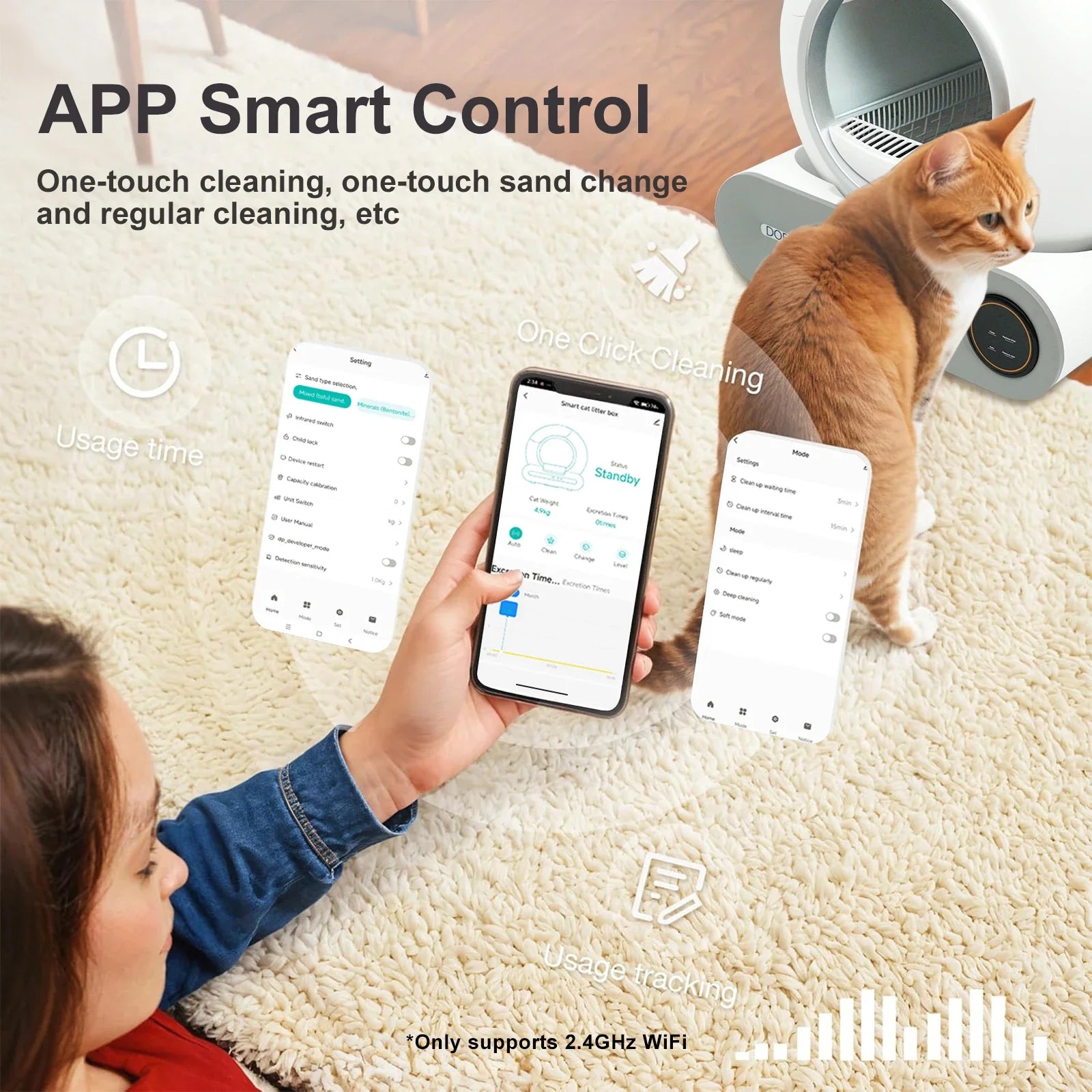 Self-Cleaning Cat Litter Box 65L Automatic Smart Cat Toilet with App Control 2.4GHz Wi‑Fi, Trash Bag & Litter Mat