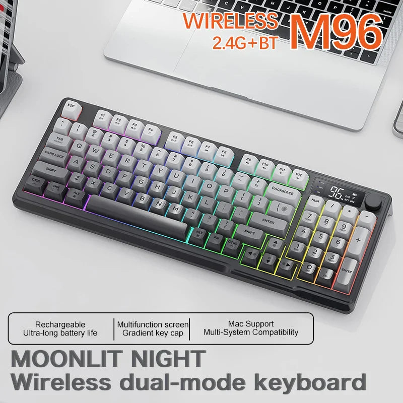96-Key Wireless Mini Keyboard with Smart Screen - Bluetooth & 2.4GHz Dual-Mode, Multi-Device Linking, Ergonomic RGB Backlit