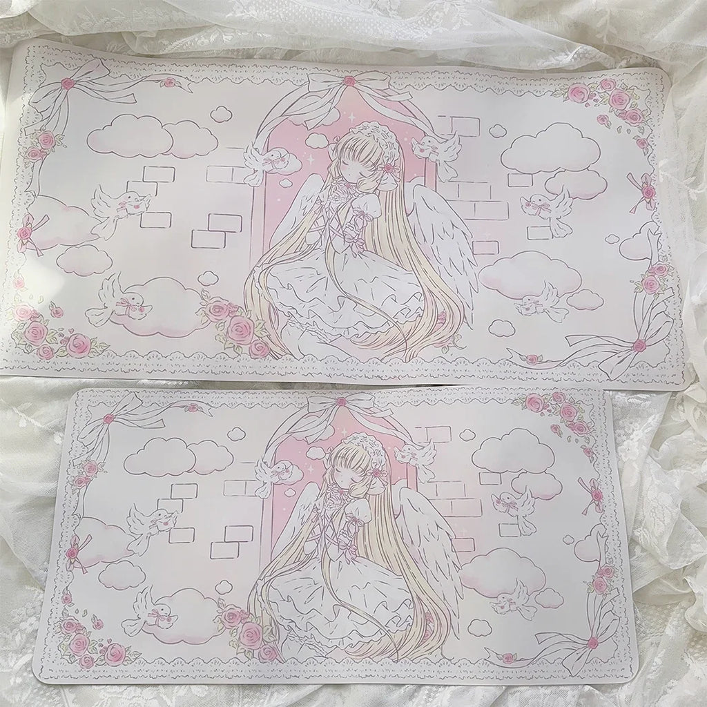 Cute Girl Mouse Pad Waterproof Anti-Slip Desk & Keyboard Mat for Office, Study, Dormitory and Dining Table