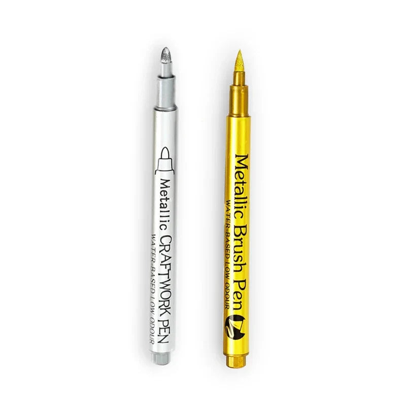 Metallic Brush Marker Pen (1 or 2-Pack) – Gold & Silver Permanent Metallic Ink for Crafts, Scrapbooking & Manga (14 cm / 5.5 in)