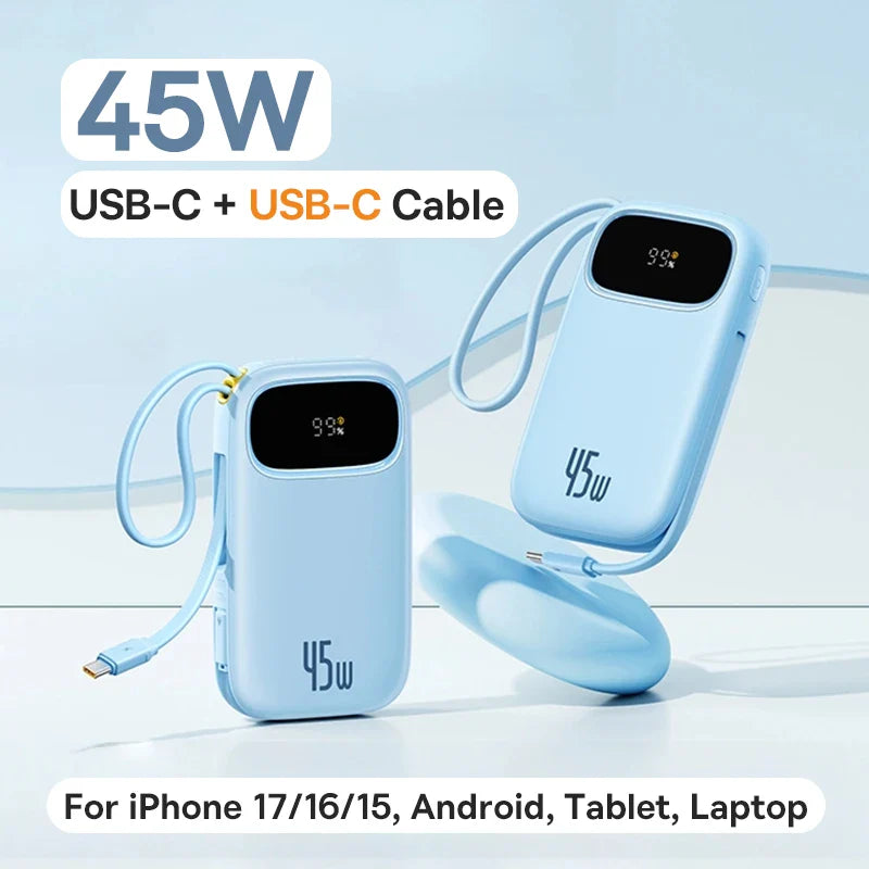 45W Power Bank – 10,000mAh & 20,000mAh Portable Charger with Built-in USB-C + Lightning Cables, USB-A Fast Charge