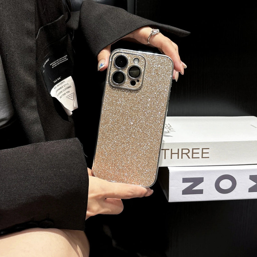Luxury Bling Glitter Leather Case For iPhone 16 15 14 13 12 11 Pro Max Sparkling Soft Silicone Shockproof Plating Bumper Cover