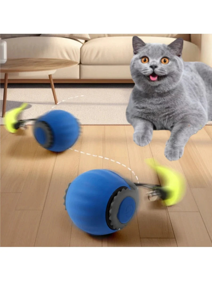 Rechargeable Interactive Rolling Cat Toy with Faux Tail - Motion-Activated Ball for Cats & Small Dogs