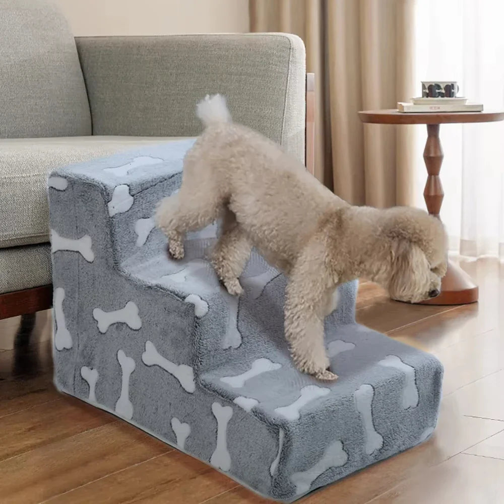 Bone-Shaped Pet Stairs Ramp for Dogs & Cats — 3 or 4-Step Sofa & Bed Ramp for Elderly and Joint-Sensitive Pets