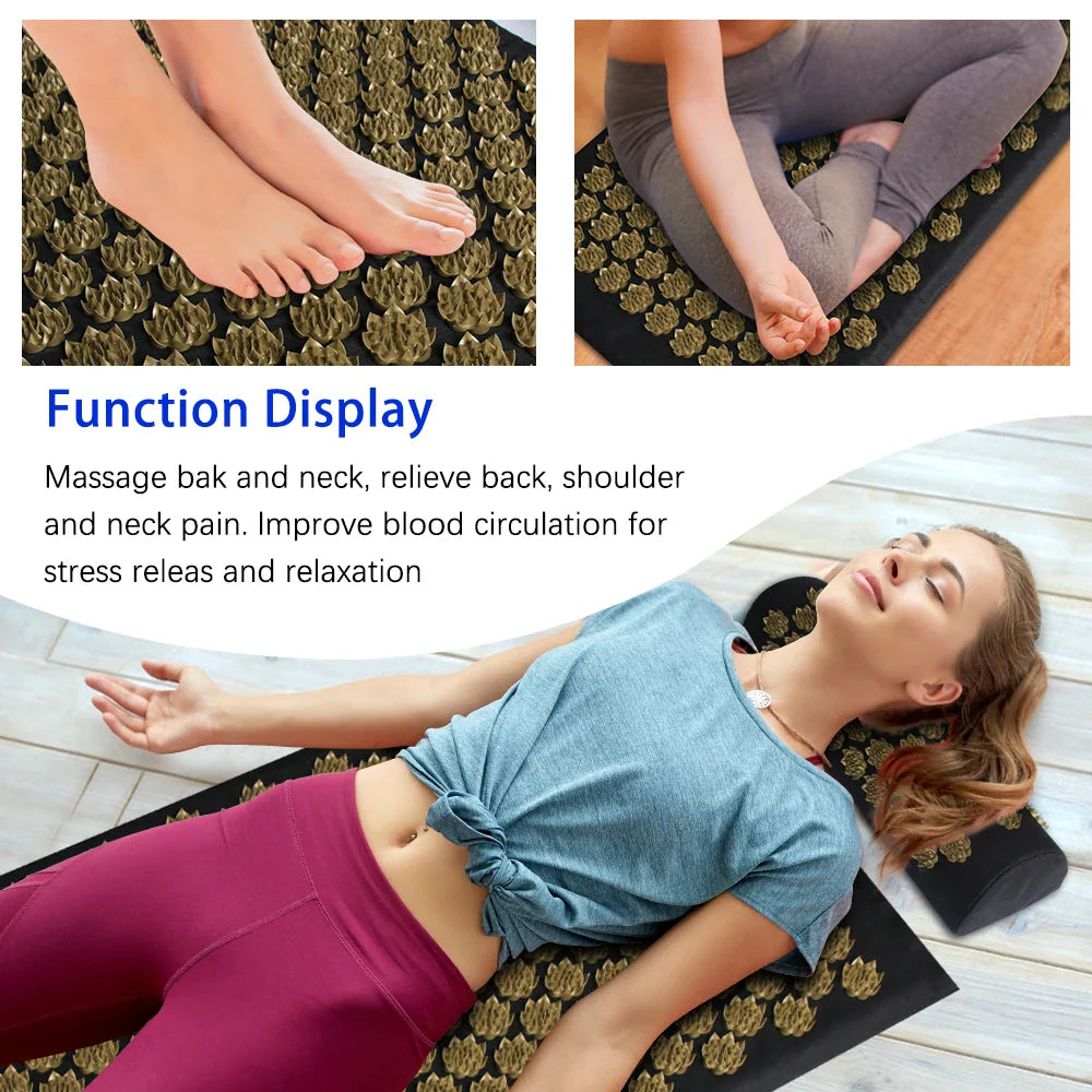 Shiatsu Acupressure Mat & Neck Pillow - Spike Massage Pad for Back, Neck & Feet | Yoga Pilates Relaxation