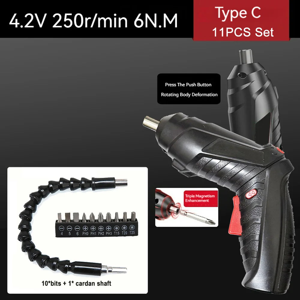 Compact Rechargeable Cordless Screwdriver — 4.2V (3.6V), 6 N·m Torque, 1300mAh, 250 RPM