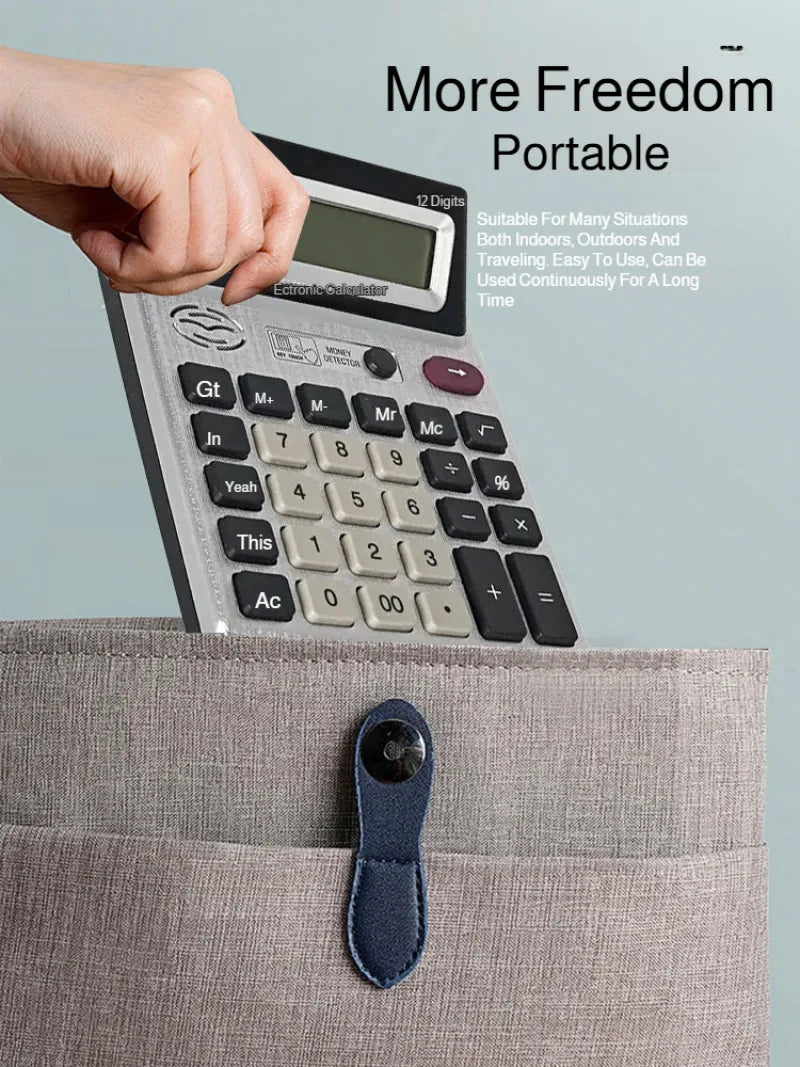 Double-Sided 12-Digit LCD Calculator with Anti-Slip Base & Money Detector Light for Office Accounting