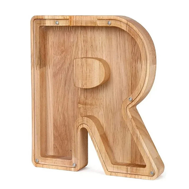 26-Letter Wooden Piggy Bank A-Z Alphabet Coin Money Box Kids Savings Jar Desktop Decor Gift