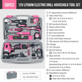 Pink Cordless Electric Screwdriver & Home Repair Tool Kit - Complete Set with Drill Bits, Hammer & Carry Case