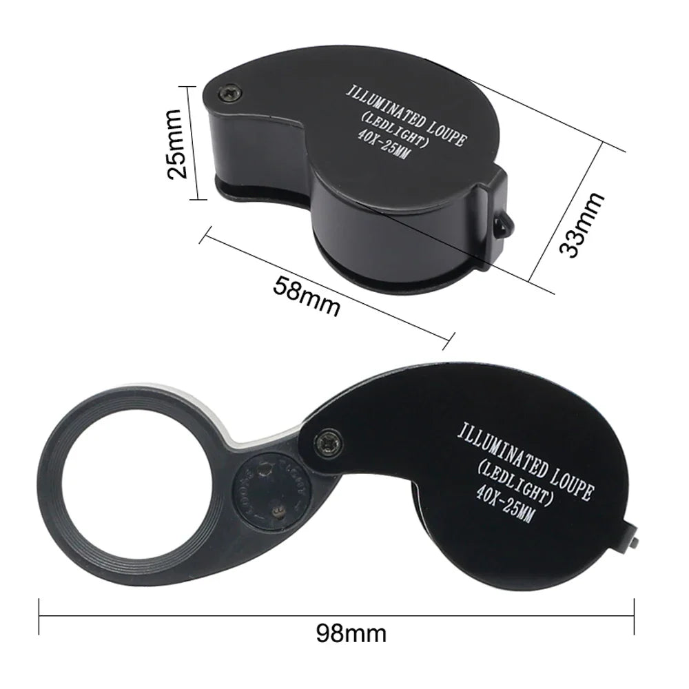 40X Jeweler's Loupe Pocket Folding Magnifier with LED Light for Watches, Coins, Stamps, Gems