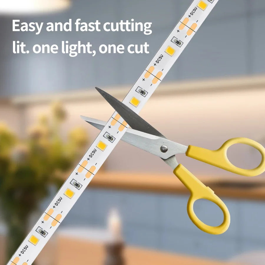 Hand Sweep Motion Sensor LED Strip Lights - USB Powered Dimmable Tape, 1m/2m/3m/5m/10m (3.3–32.8 ft) for Kitchen, Closet, Stairs