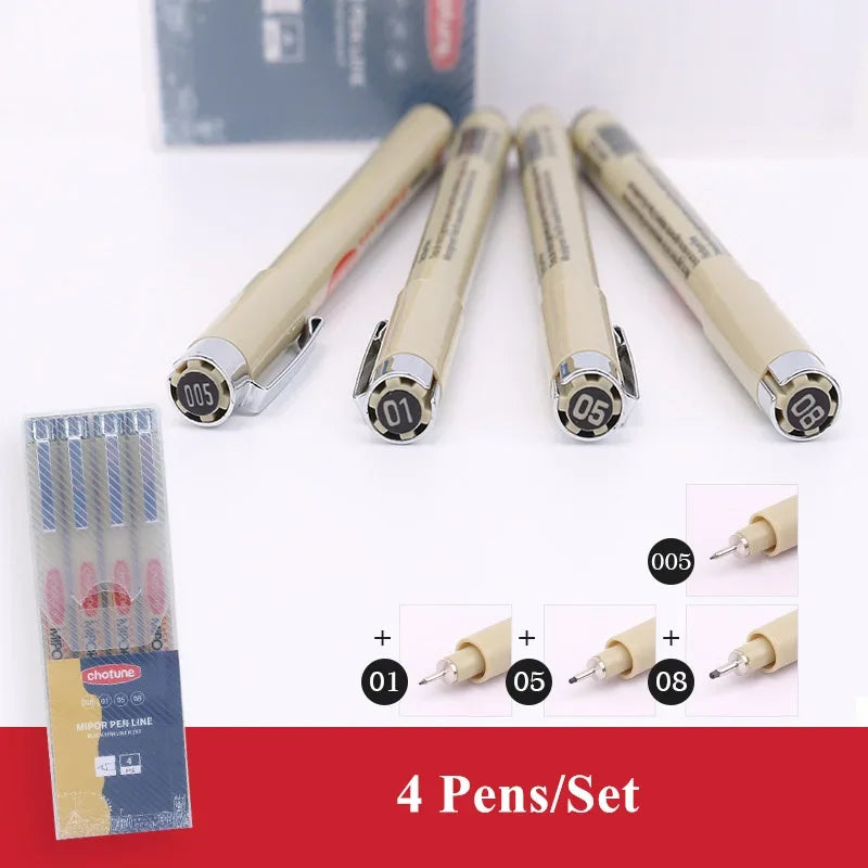 Manga Fineliner Pens - Waterproof Black Pigment Liner Set, Needle & Brush Tip for Sketching, Illustration & Inking (Set of 3–12)
