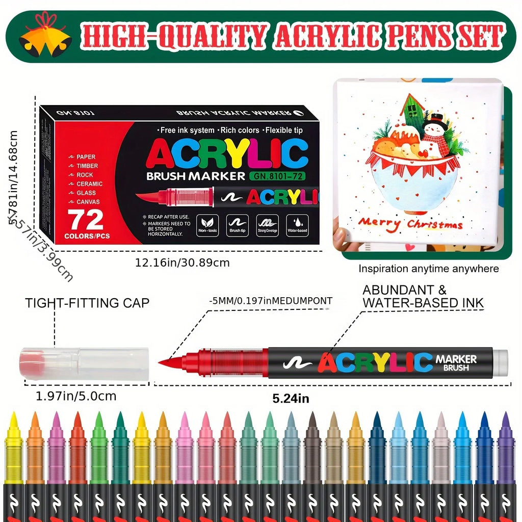 Acrylic Paint Pens Brush Tip - 12–120 Colors for Rock Painting, Wood, Canvas, Stone & DIY Crafts