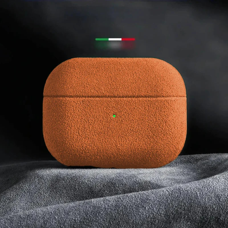 Italian Suede Leather Case for Wireless Earbud Charging Case – Luxury Suede Protective Cover with Wireless Charging Support